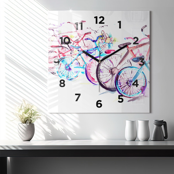 Square wall clock Colorful city bikes