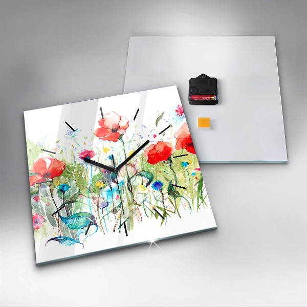Square wall clock Flowers in the meadow