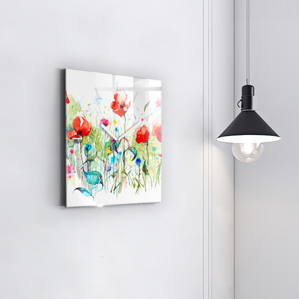 Square wall clock Flowers in the meadow