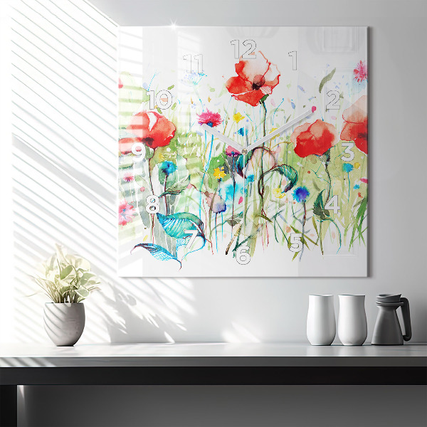 Square wall clock Flowers in the meadow