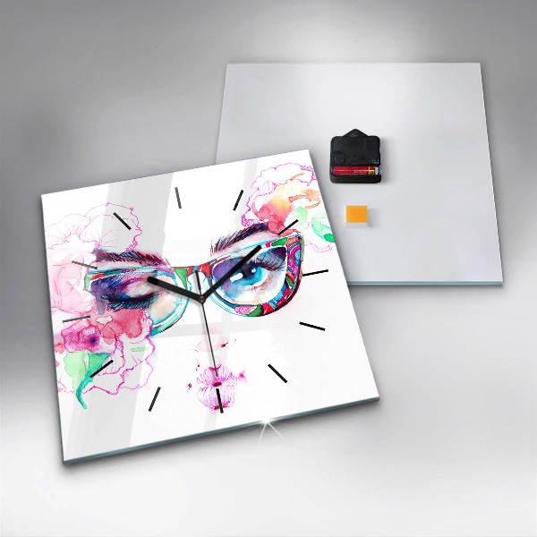 Square wall clock Woman with glasses