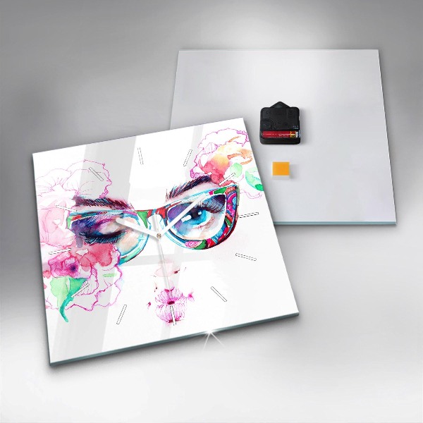 Square wall clock Woman with glasses