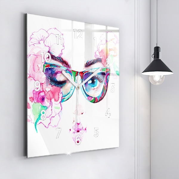 Square wall clock Woman with glasses