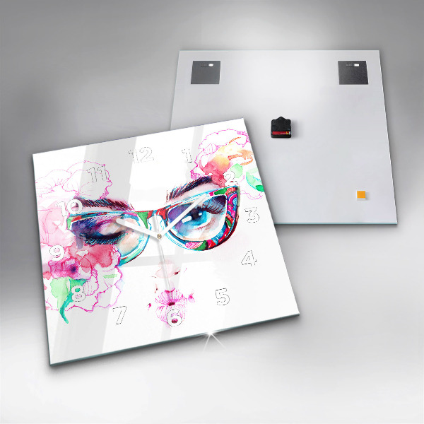 Square wall clock Woman with glasses