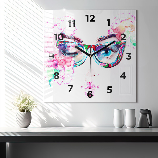 Square wall clock Woman with glasses