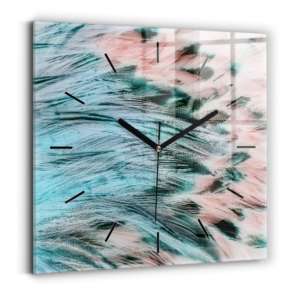 Square wall clock Colorful feathers