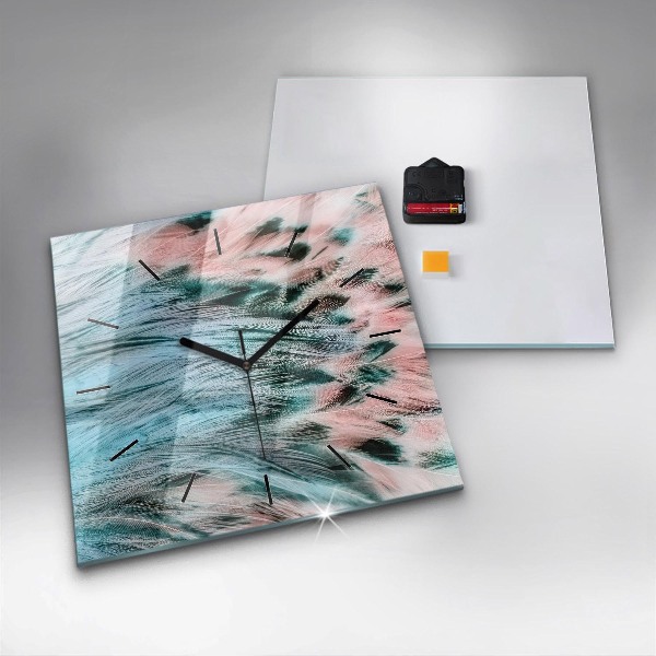 Square wall clock Colorful feathers