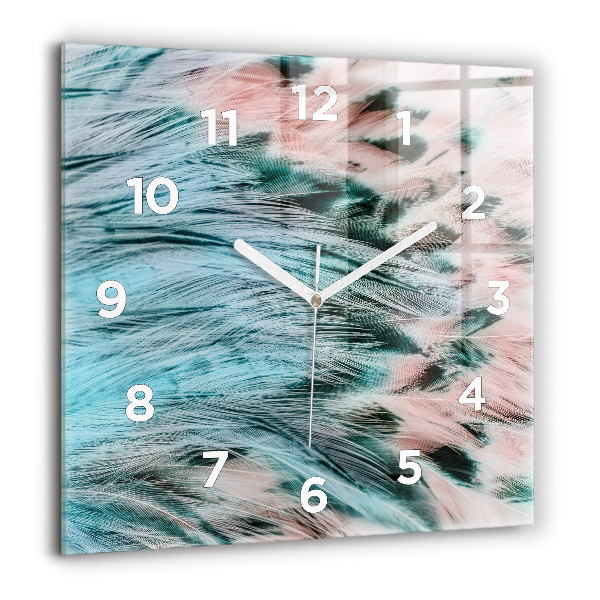 Square wall clock Colorful feathers
