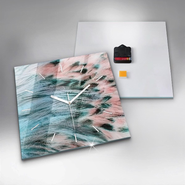 Square wall clock Colorful feathers