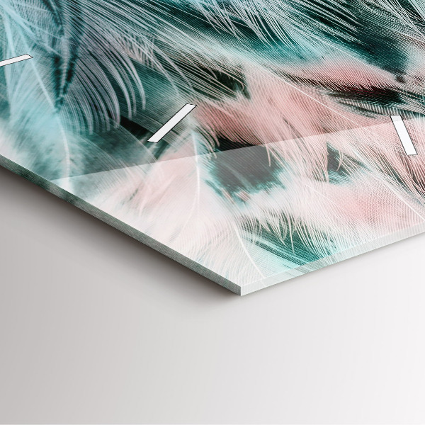 Square wall clock Colorful feathers