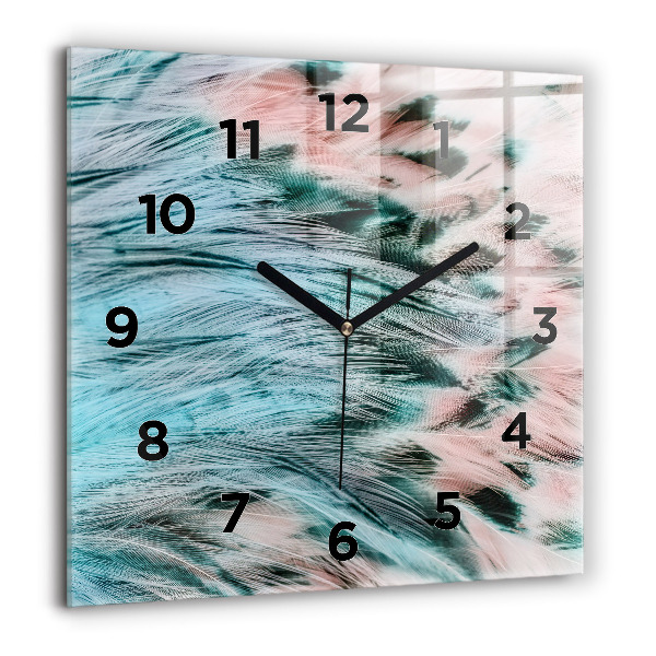 Square wall clock Colorful feathers