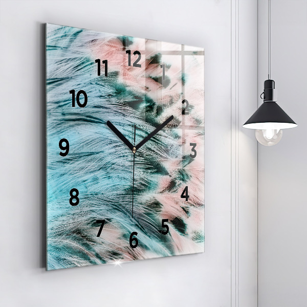 Square wall clock Colorful feathers