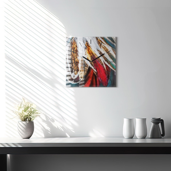 Square wall clock Light brown bird feathers