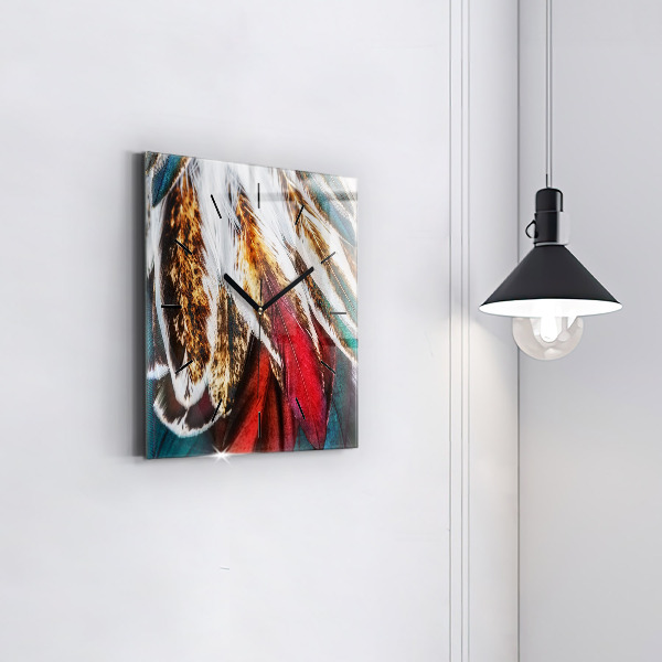 Square wall clock Light brown bird feathers