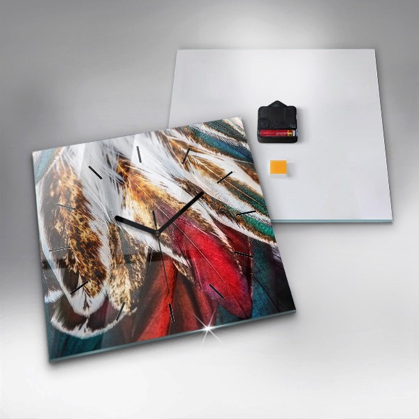 Square wall clock Light brown bird feathers