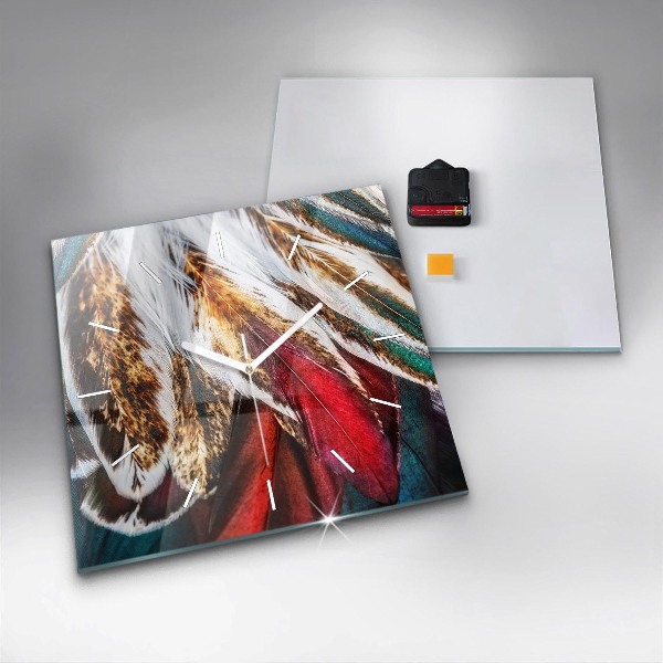 Square wall clock Light brown bird feathers