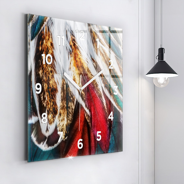 Square wall clock Light brown bird feathers
