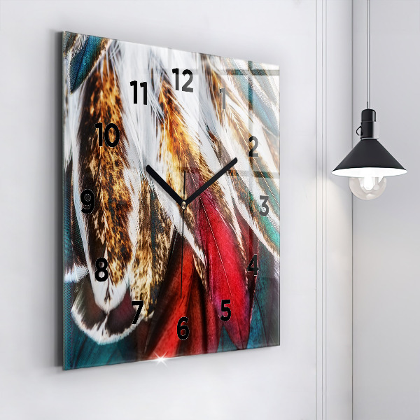 Square wall clock Light brown bird feathers
