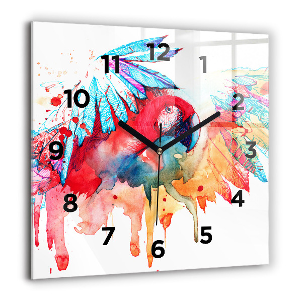Square wall clock Colorful red parrot