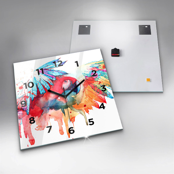 Square wall clock Colorful red parrot