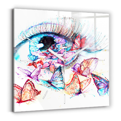 Square wall clock Colorful butterfly eye