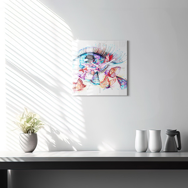 Square wall clock Colorful butterfly eye