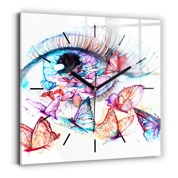 Square wall clock Colorful butterfly eye