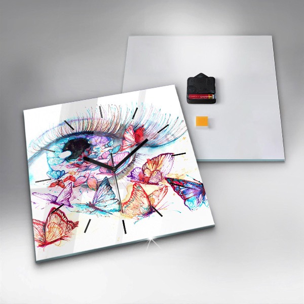 Square wall clock Colorful butterfly eye