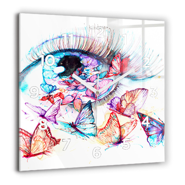 Square wall clock Colorful butterfly eye