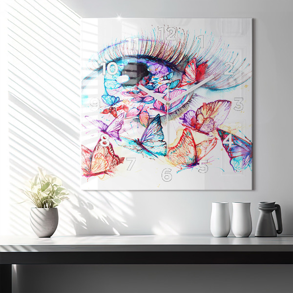 Square wall clock Colorful butterfly eye