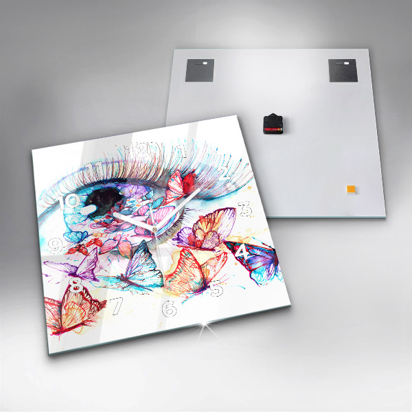Square wall clock Colorful butterfly eye