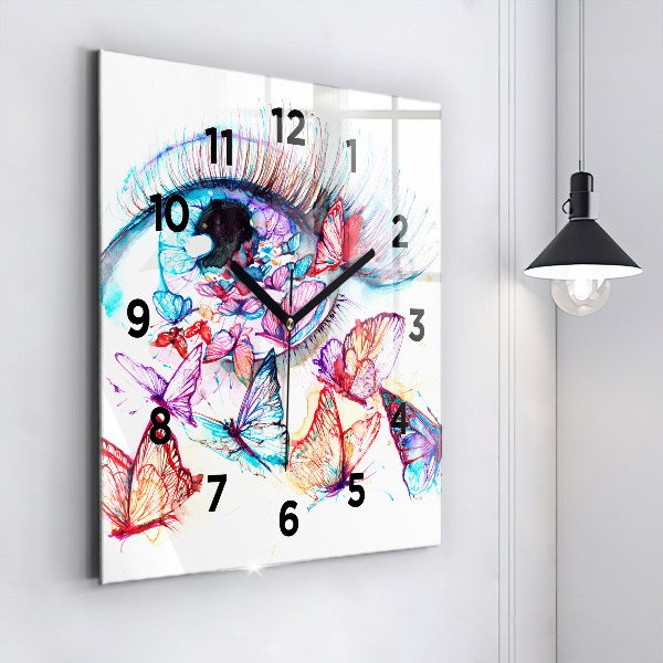Square wall clock Colorful butterfly eye