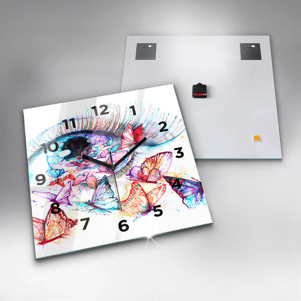 Square wall clock Colorful butterfly eye