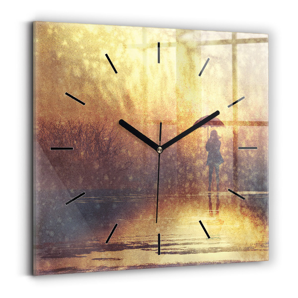 Square wall clock woman with umbrella