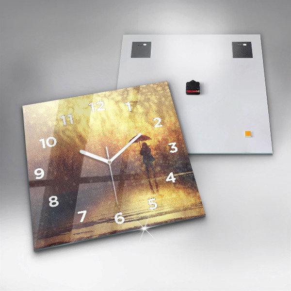 Square wall clock woman with umbrella