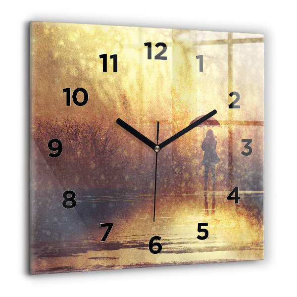 Square wall clock woman with umbrella