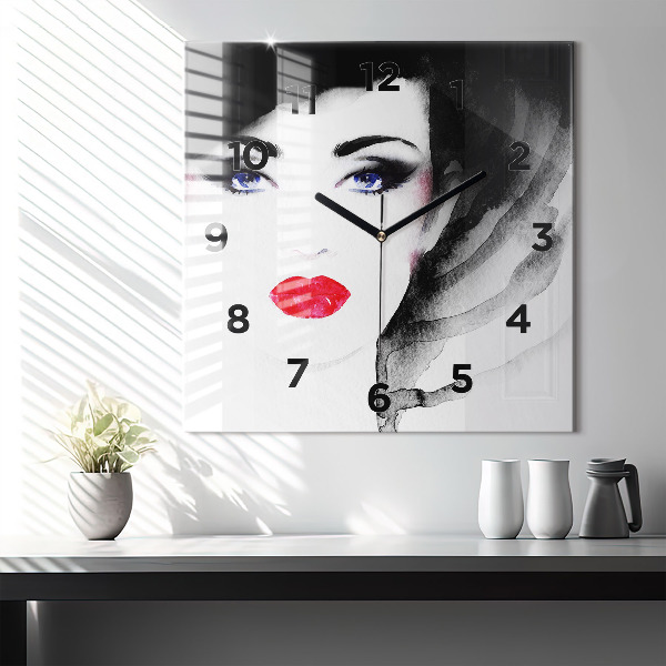 Square wall clock Portrait of a woman