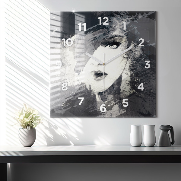 Square wall clock Woman - watercolors