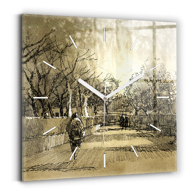 Square wall clock Park and trees in sepia
