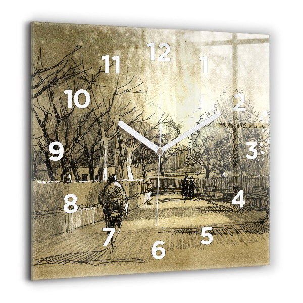 Square wall clock Park and trees in sepia