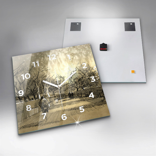 Square wall clock Park and trees in sepia