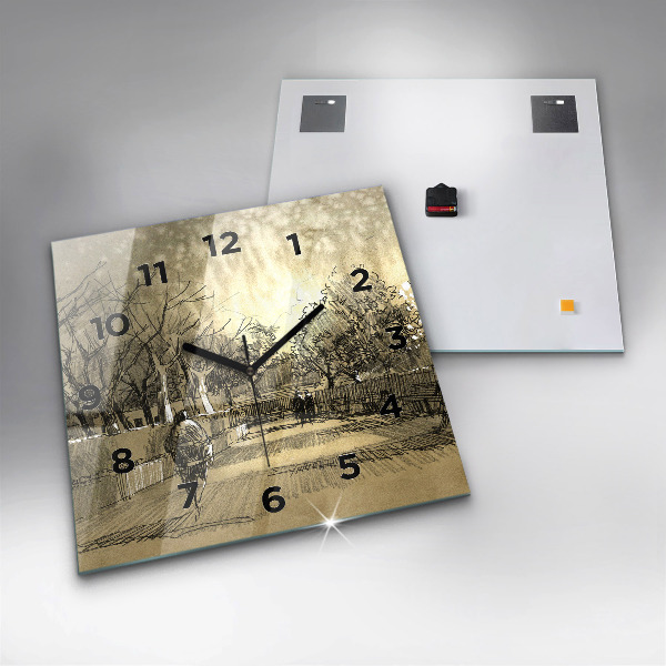 Square wall clock Park and trees in sepia