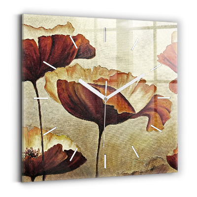 Square wall clock Painted poppies
