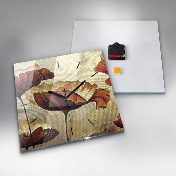 Square wall clock Painted poppies