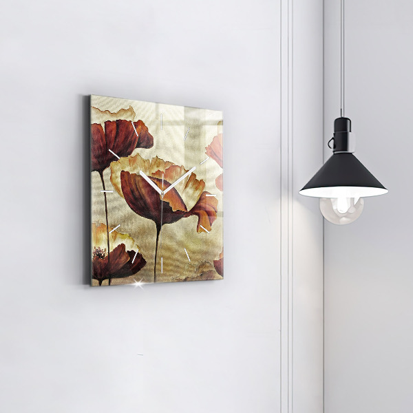 Square wall clock Painted poppies