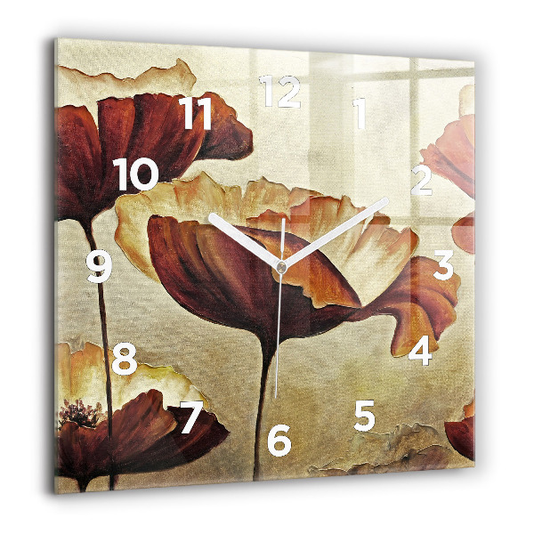 Square wall clock Painted poppies