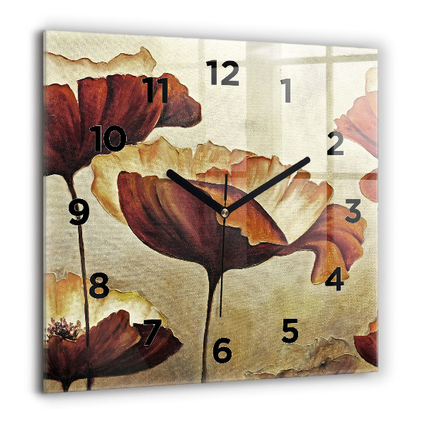 Square wall clock Painted poppies