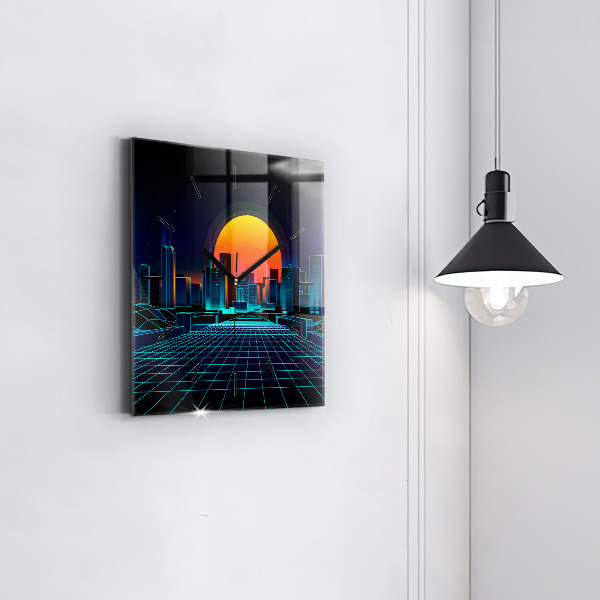 Square wall clock Cyberspace city