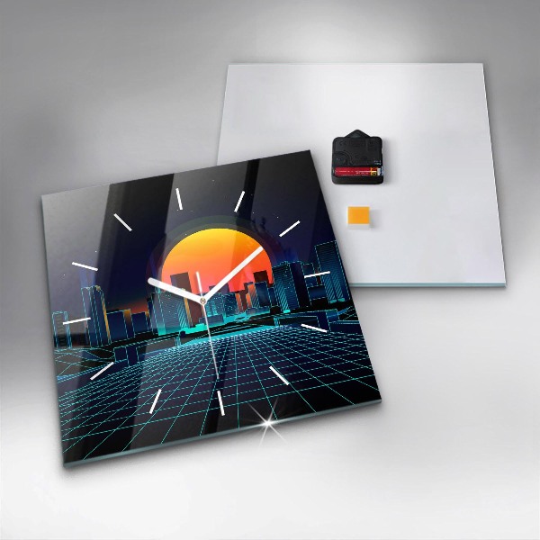Square wall clock Cyberspace city