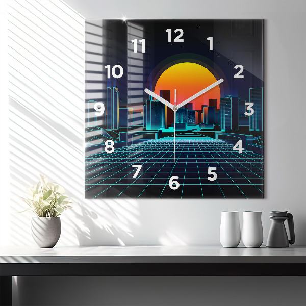Square wall clock Cyberspace city